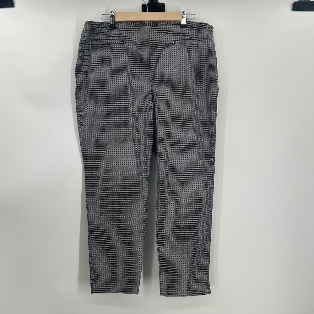 Ellen Tracy Womens 14 Navy Blue Geometric Jacquard Ankle Trousers Side Zip Pant